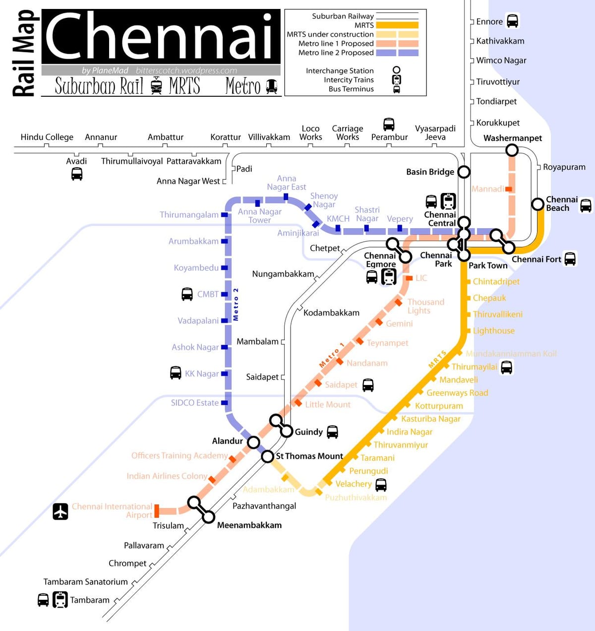 t-bane Chennai rute kart