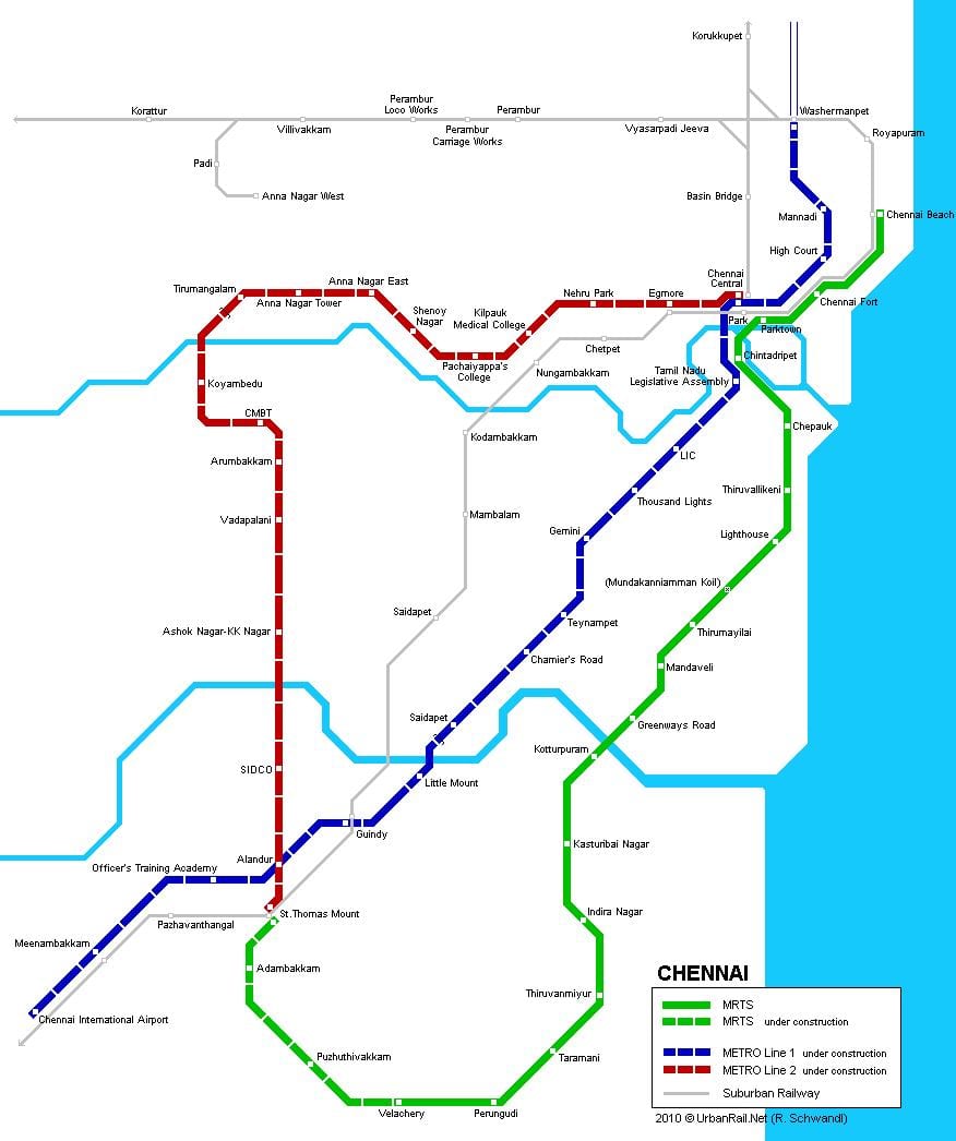 Chennai metro-stasjoner kart