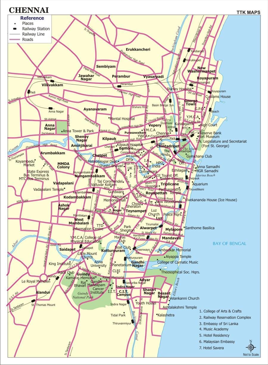 kart av Chennai turist steder