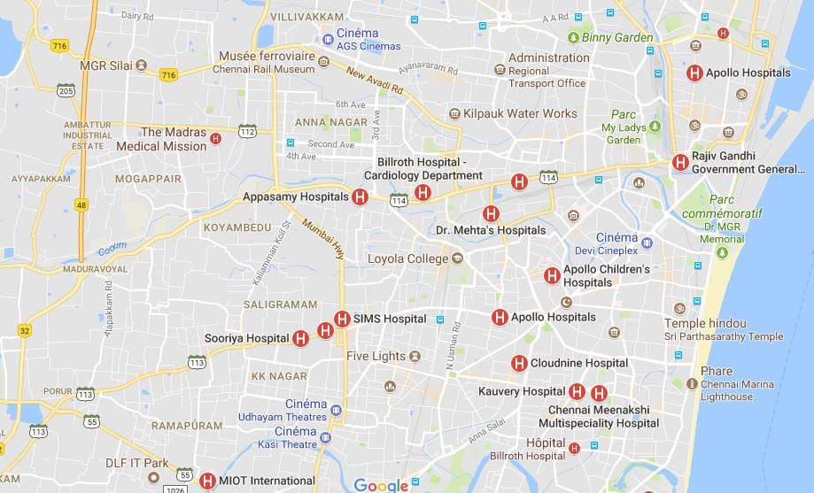 kart av Chennai Sykehus