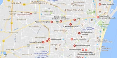 Kart av Chennai Sykehus 